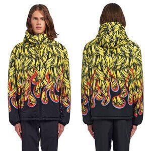 Prada Bananas & Flames Padded Jacket FW 2018 Nylon Black Yellow Men’s Size Small